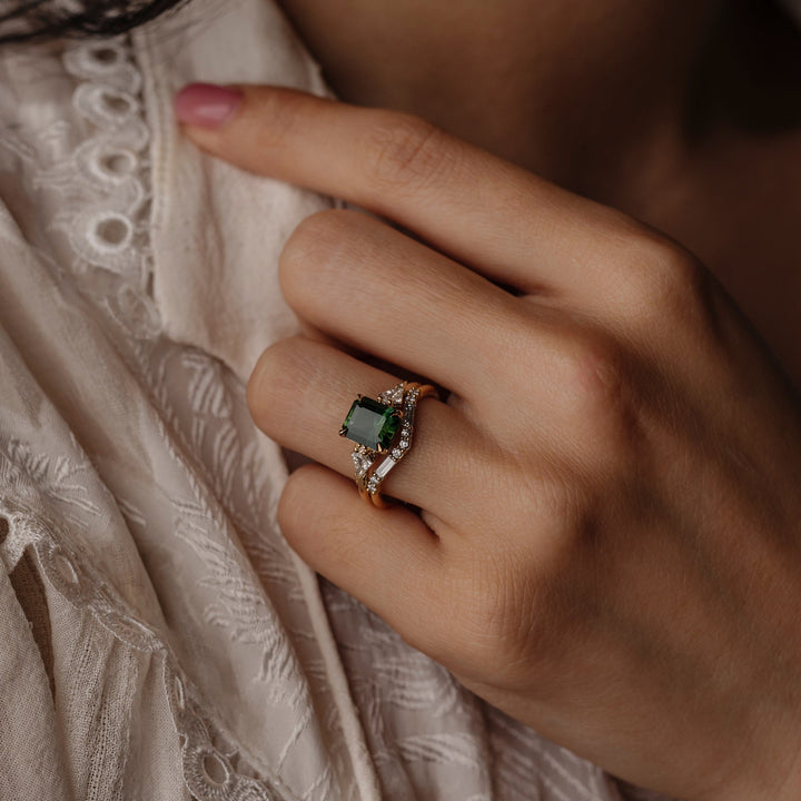 1.50CT-2.50CT  Radiant cut Australian Teal Sapphire Lab Grown Diamond Three Stone Engagement Ring
