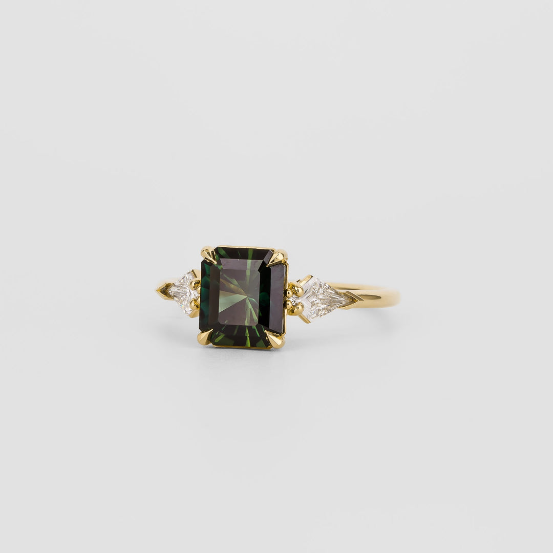 1.50CT-2.50CT  Radiant cut Australian Teal Sapphire Lab Grown Diamond Three Stone Engagement Ring