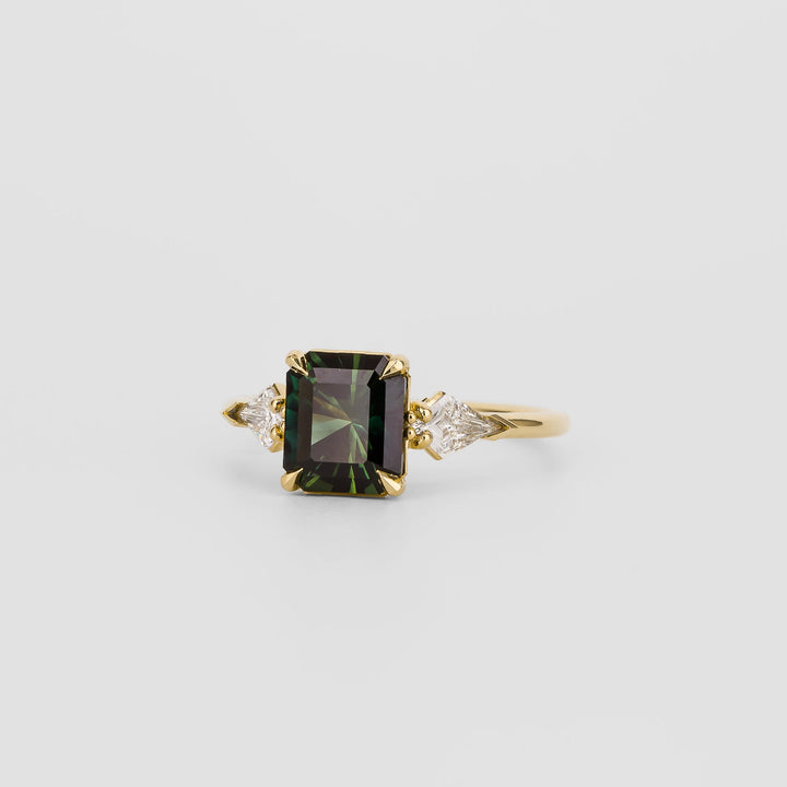 1.50CT-2.50CT  Radiant cut Australian Teal Sapphire Lab Grown Diamond Three Stone Engagement Ring