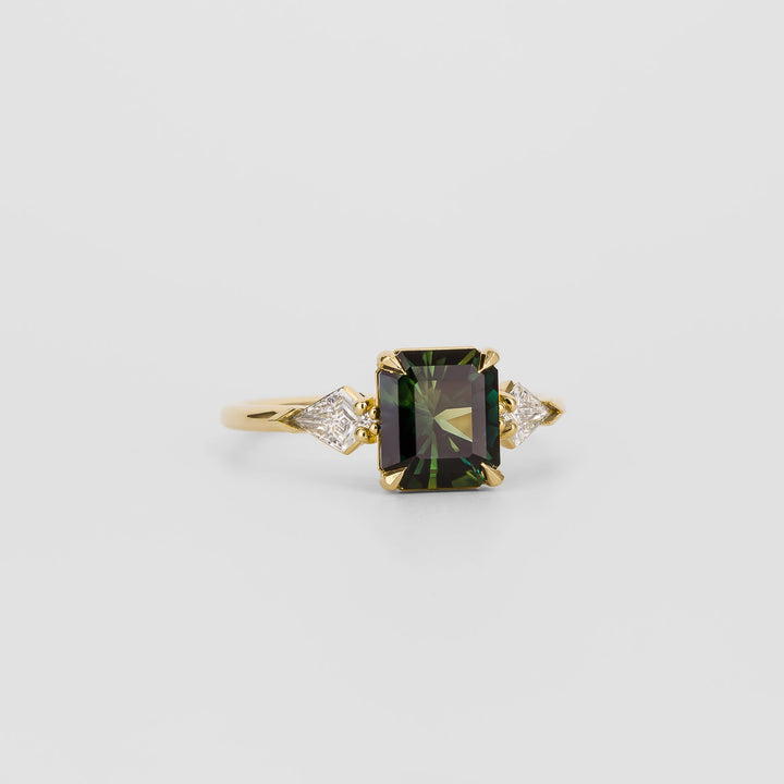 1.50CT-2.50CT  Radiant cut Australian Teal Sapphire Lab Grown Diamond Three Stone Engagement Ring