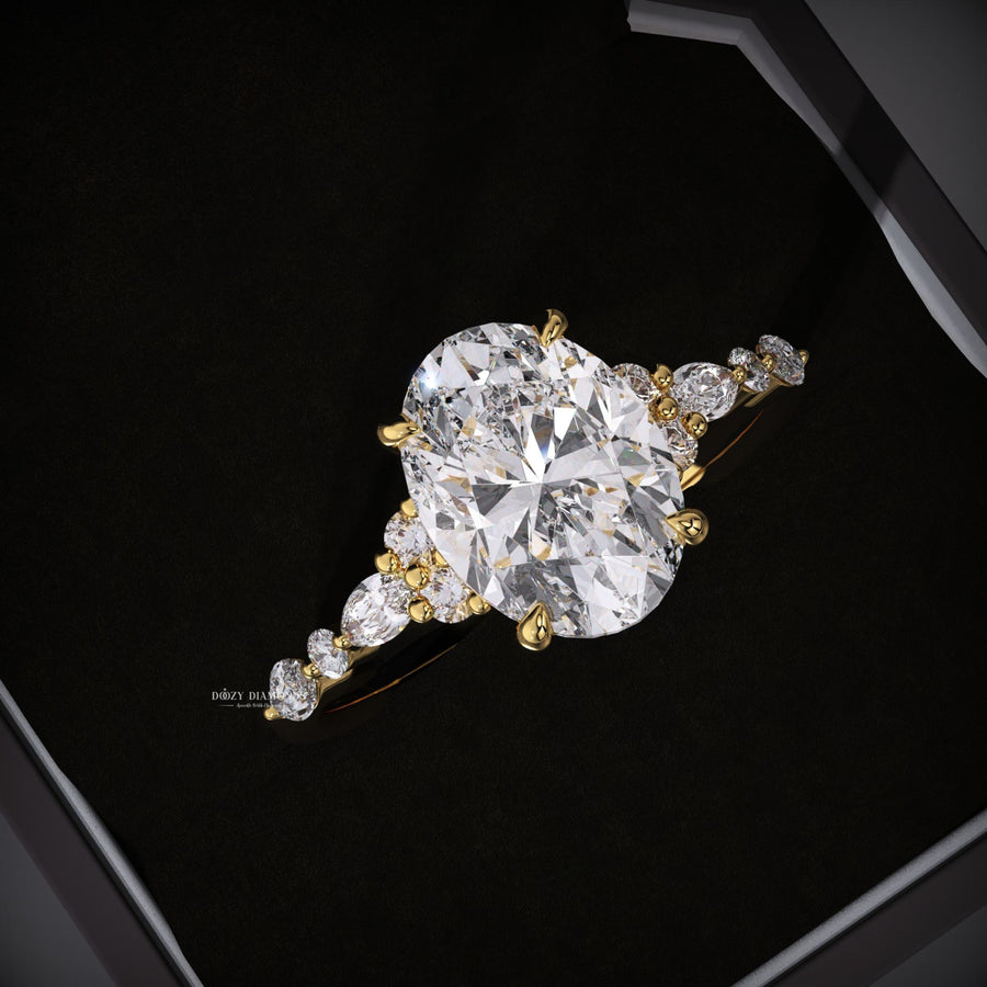 Oval Lab Grown, Diamond Cluster, Pave Engagement, Oval Cut Ring, Lab Created Diamond, Cluster Ring, 