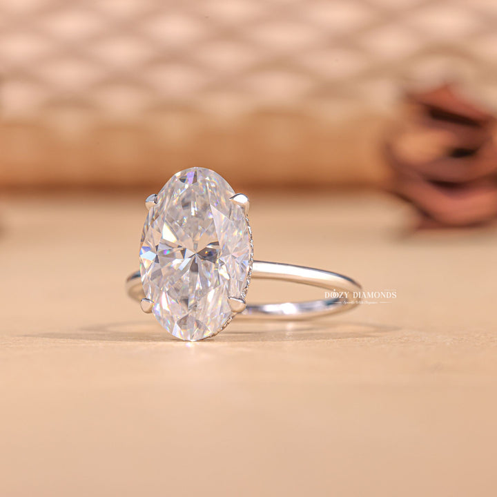 3.0CT-4.0CT Elongated Oval E/VS1 Lab Grown Hidden Halo Solitaire Engagement Ring