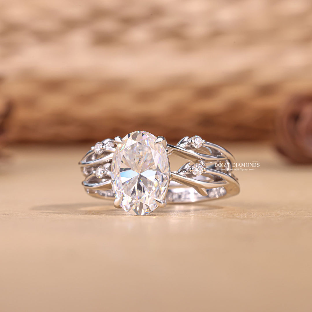 2.50CT Oval Cut EF-VS2 Lab Grown Twig Engagement Ring with Stacking Wedding Band