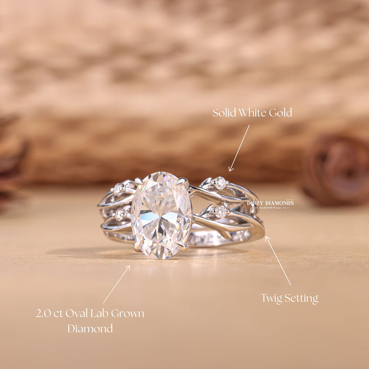 2.50CT Oval Cut EF-VS2 Lab Grown Twig Engagement Ring with Stacking Wedding Band