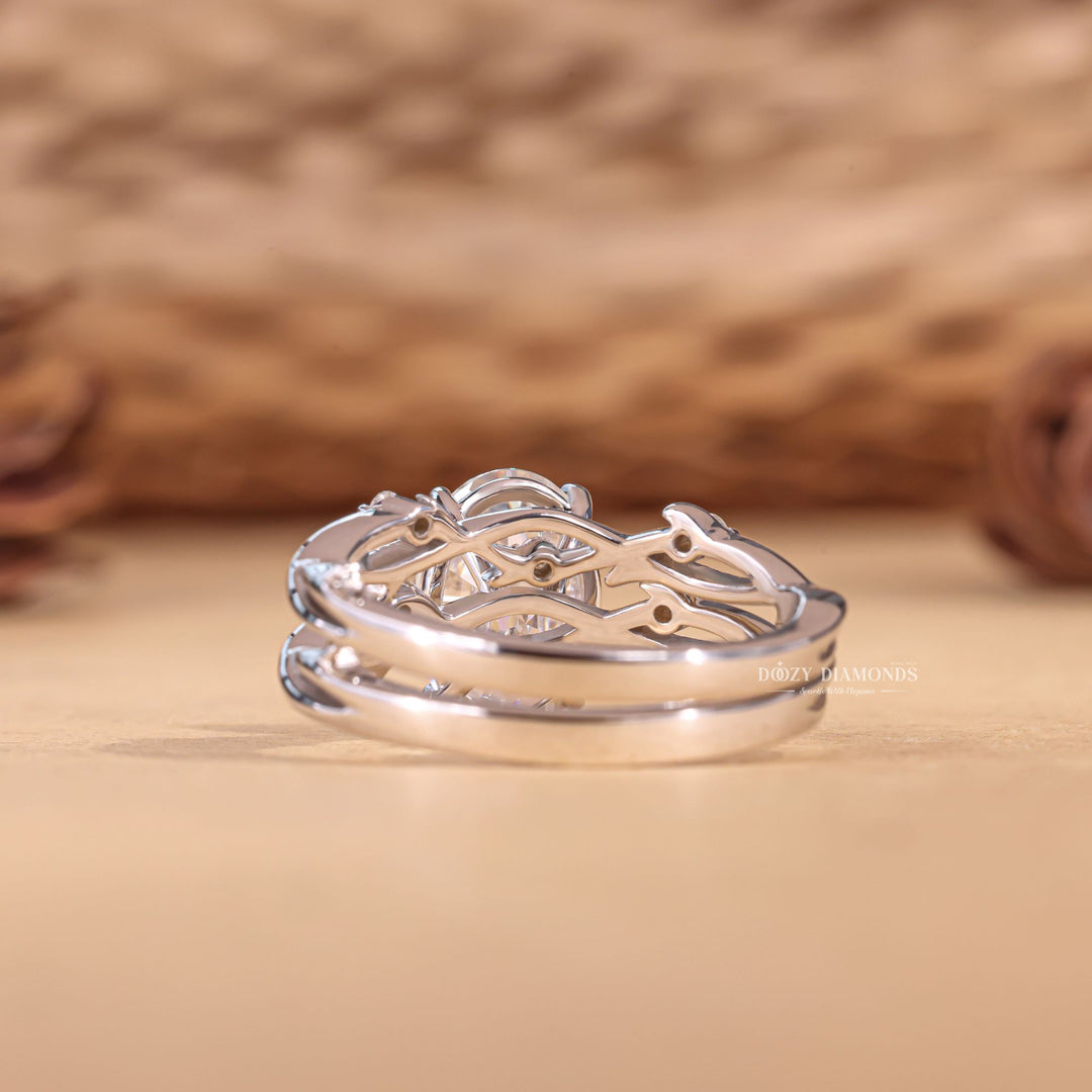 2.50CT Oval Cut EF-VS2 Lab Grown Twig Engagement Ring with Stacking Wedding Band
