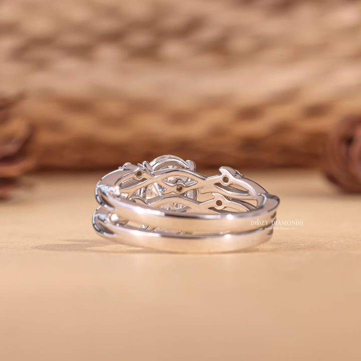 2.50CT Oval Cut EF-VS2 Lab Grown Twig Engagement Ring with Stacking Wedding Band