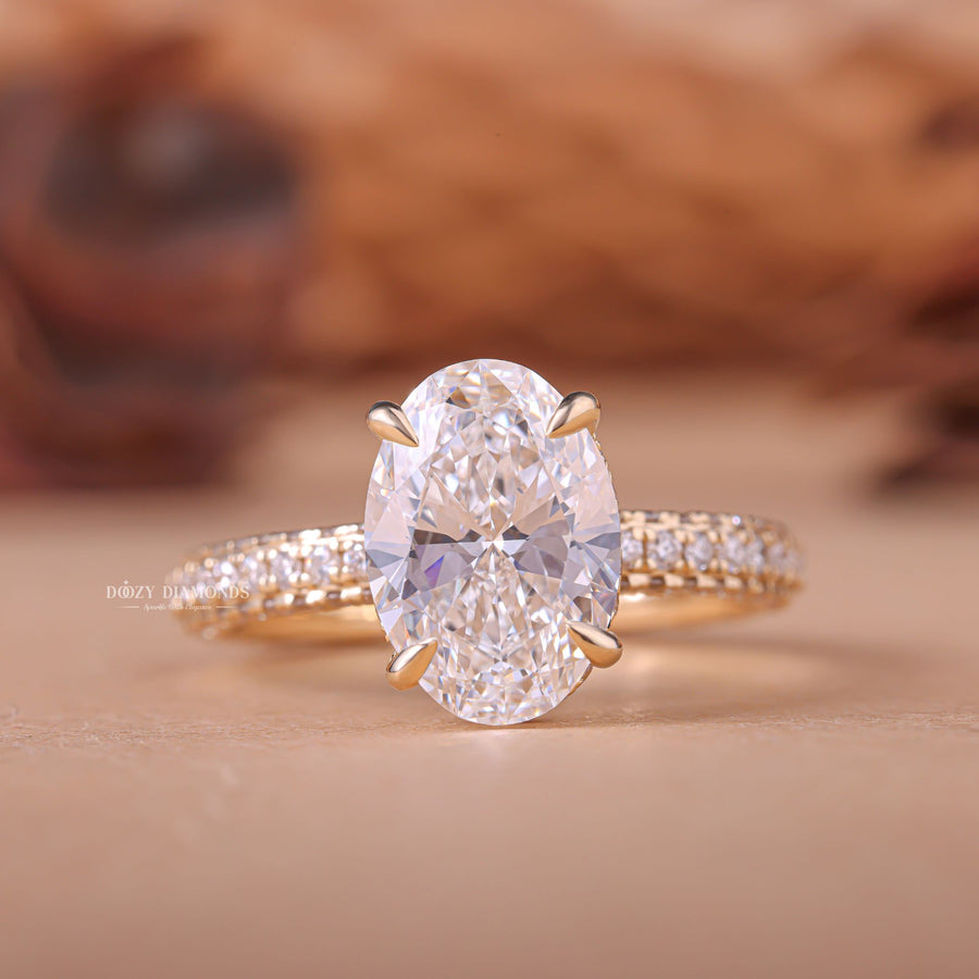 Oval engraved engagement ring, Oval halo diamond engagement ring, Oval solitaire diamond engagement ring, Oval unique diamond engagement ring,
