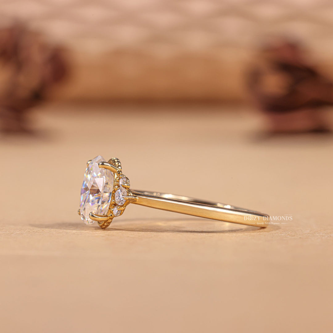 Oval engraved engagement ring, Oval halo diamond engagement ring, Oval solitaire diamond engagement ring, Oval unique diamond engagement ring,