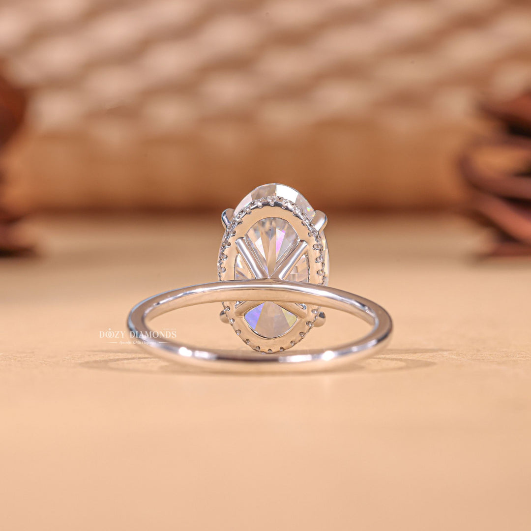 3.0CT-4.0CT Elongated Oval E/VS1 Lab Grown Hidden Halo Solitaire Engagement Ring