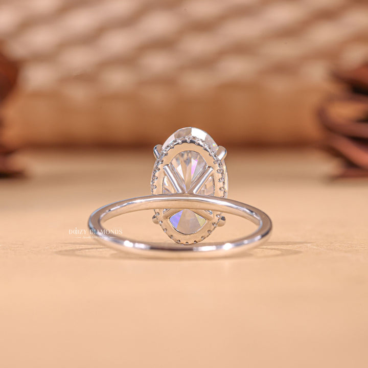 3.0CT-4.0CT Elongated Oval E/VS1 Lab Grown Hidden Halo Solitaire Engagement Ring