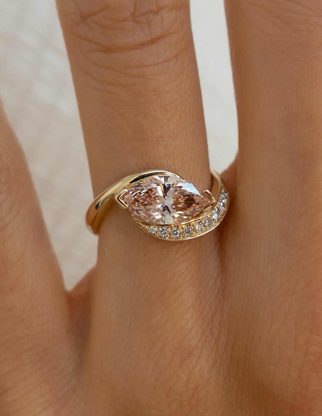 1.0CT-2.0CT Pink Marquise Cut Lab Grown Diamond Demi Pavé Engagement Ring