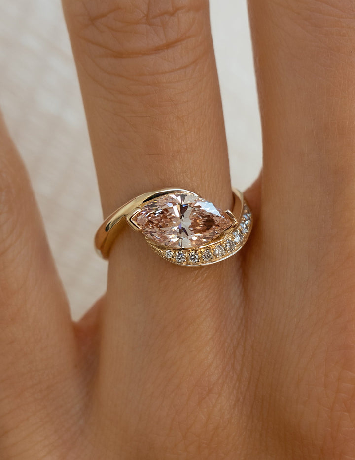 1.0CT-2.0CT Pink Marquise Cut Lab Grown Diamond Demi Pavé Engagement Ring