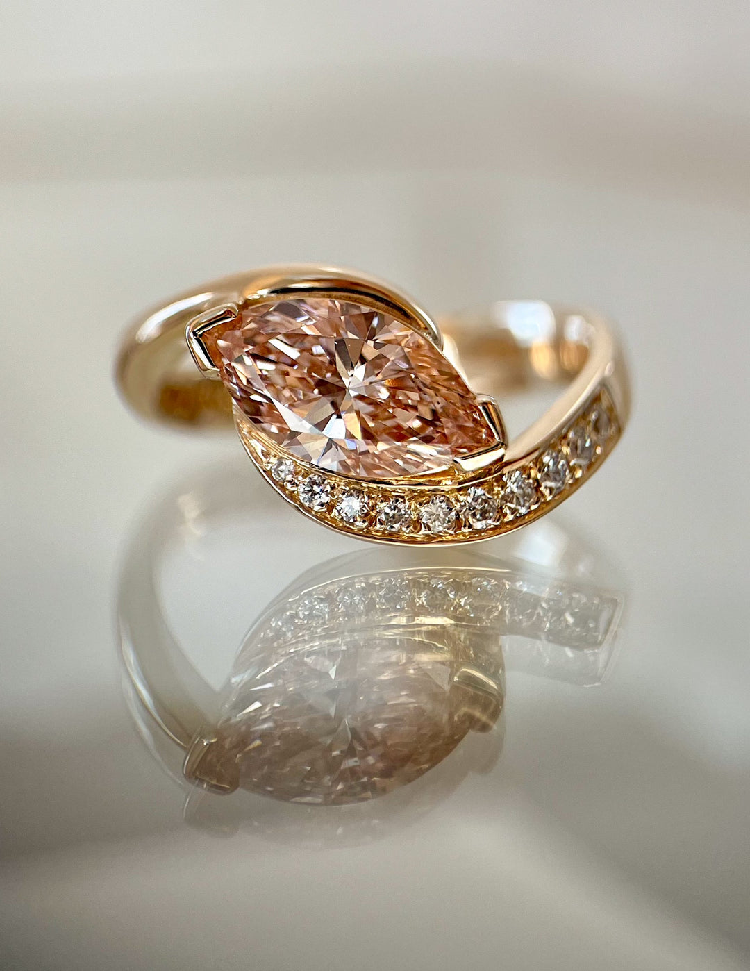 1.0CT-2.0CT Pink Marquise Cut Lab Grown Diamond Demi Pavé Engagement Ring