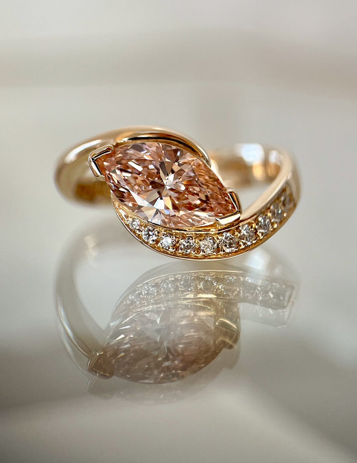 1.0CT-2.0CT Pink Marquise Cut Lab Grown Diamond Demi Pavé Engagement Ring