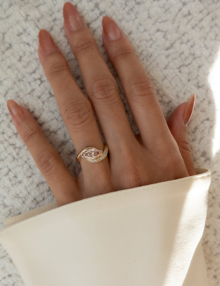 1.0CT-2.0CT Pink Marquise Cut Lab Grown Diamond Demi Pavé Engagement Ring