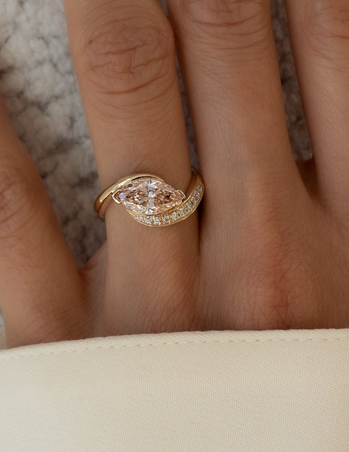 1.0CT-2.0CT Pink Marquise Cut Lab Grown Diamond Demi Pavé Engagement Ring