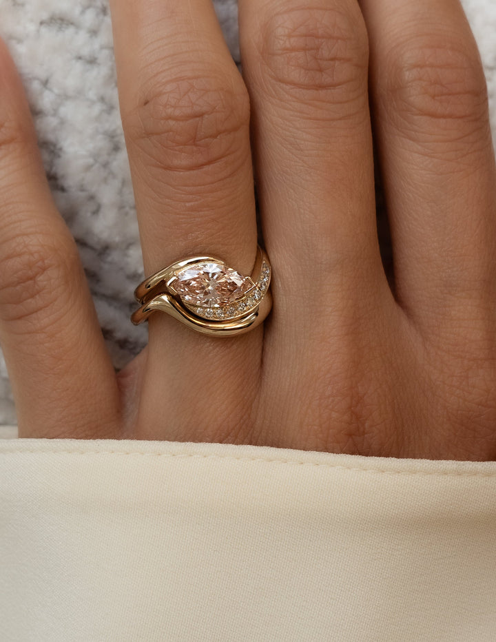 1.0CT-2.0CT Pink Marquise Cut Lab Grown Diamond Demi Pavé Engagement Ring