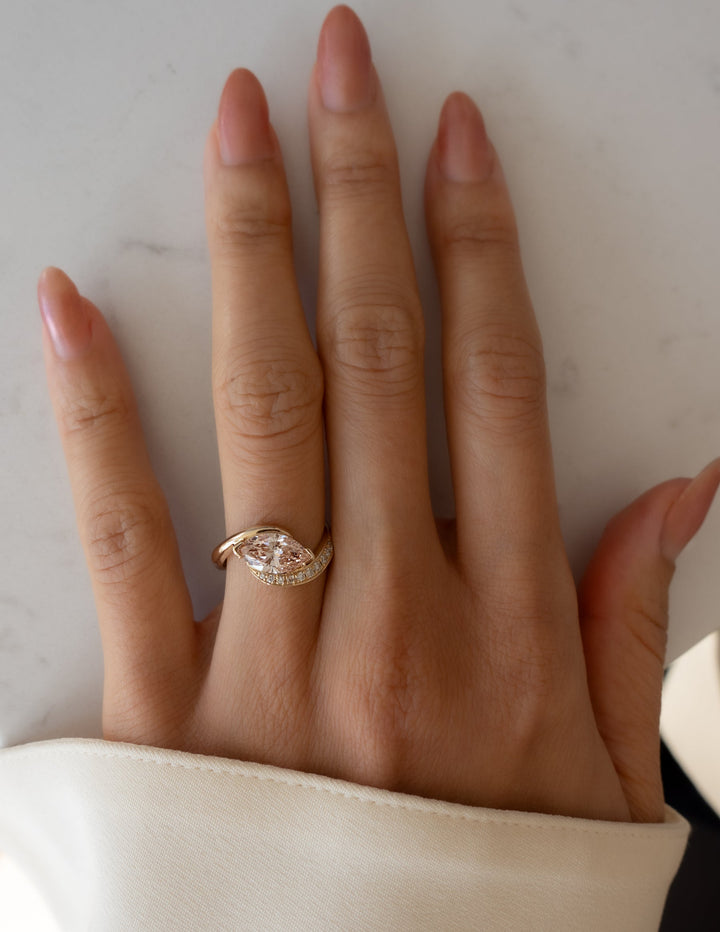 1.0CT-2.0CT Pink Marquise Cut Lab Grown Diamond Demi Pavé Engagement Ring