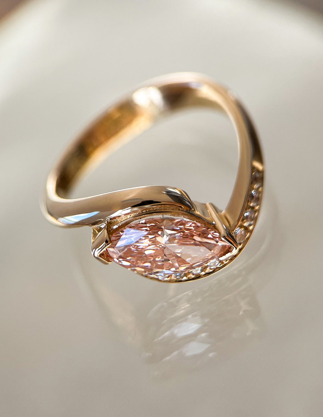 1.0CT-2.0CT Pink Marquise Cut Lab Grown Diamond Demi Pavé Engagement Ring