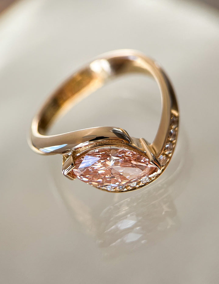 1.0CT-2.0CT Pink Marquise Cut Lab Grown Diamond Demi Pavé Engagement Ring