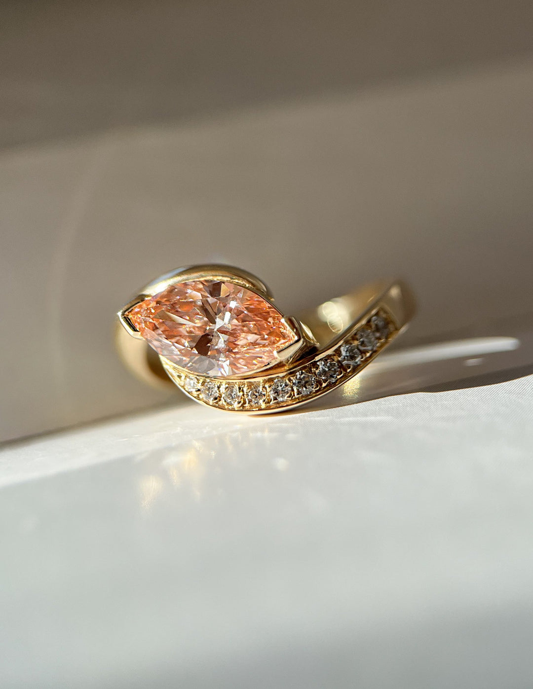 1.0CT-2.0CT Pink Marquise Cut Lab Grown Diamond Demi Pavé Engagement Ring