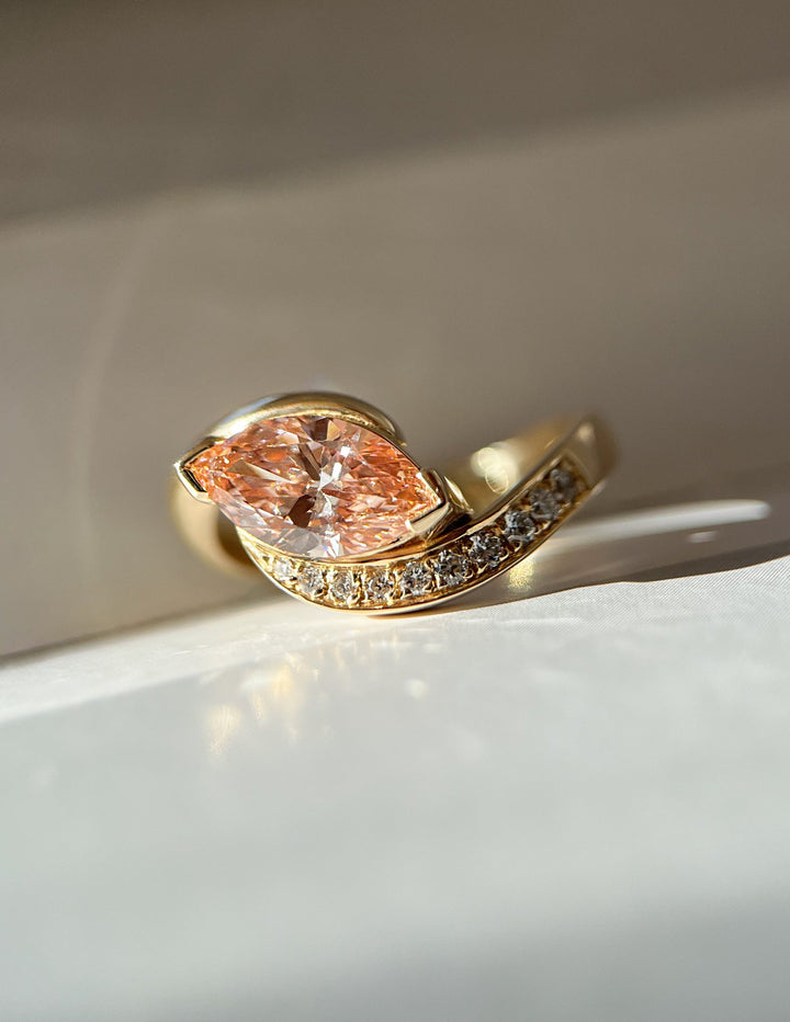 1.0CT-2.0CT Pink Marquise Cut Lab Grown Diamond Demi Pavé Engagement Ring