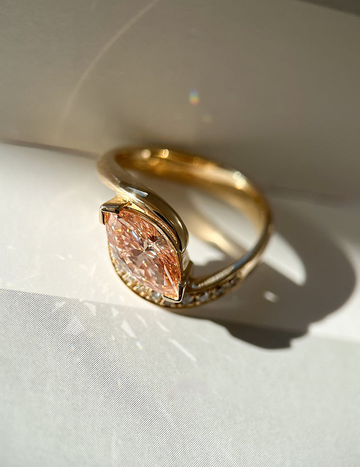 1.0CT-2.0CT Pink Marquise Cut Lab Grown Diamond Demi Pavé Engagement Ring