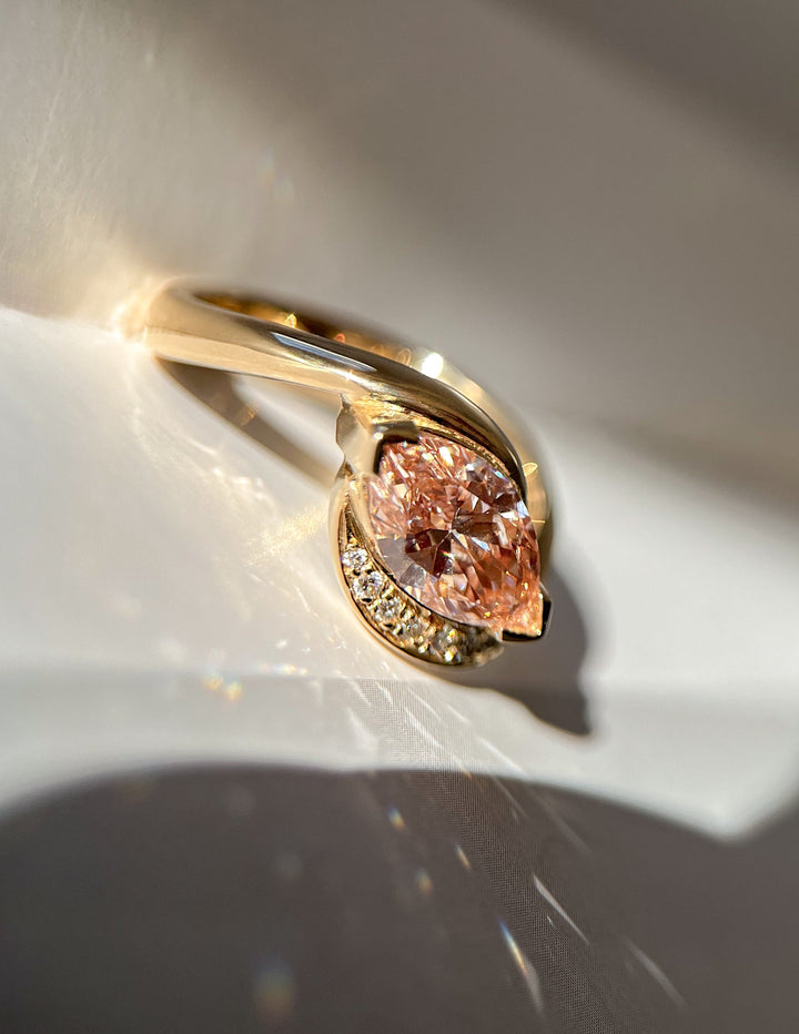 1.0CT-2.0CT Pink Marquise Cut Lab Grown Diamond Demi Pavé Engagement Ring