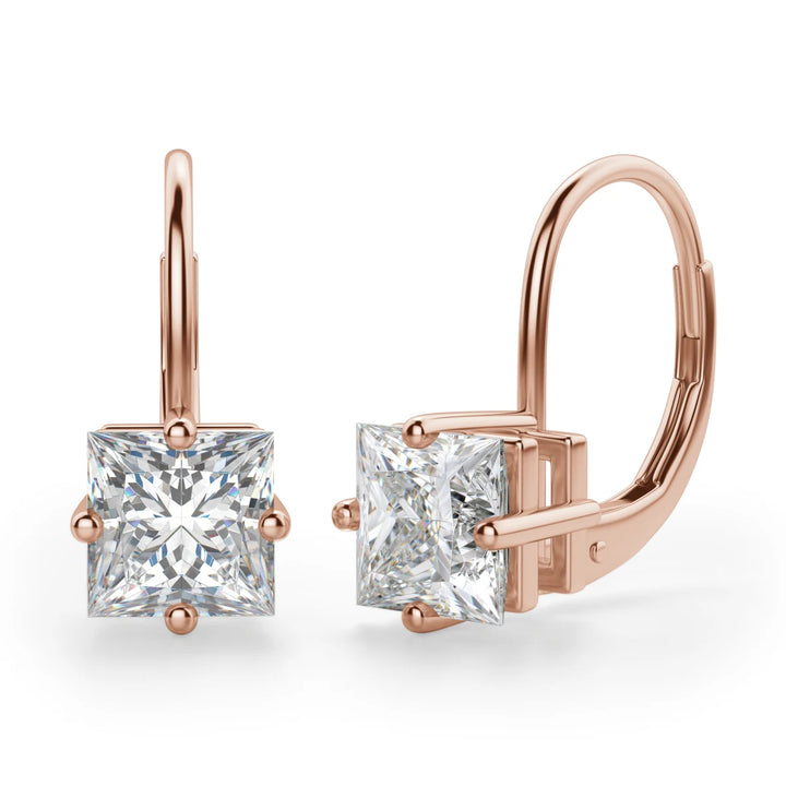 Princess Cut Moissanite Diamond Solitaire Drop Earrings