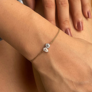 Pear & Round Cut Moissanite Diamond Two Stone Bracelet For Women