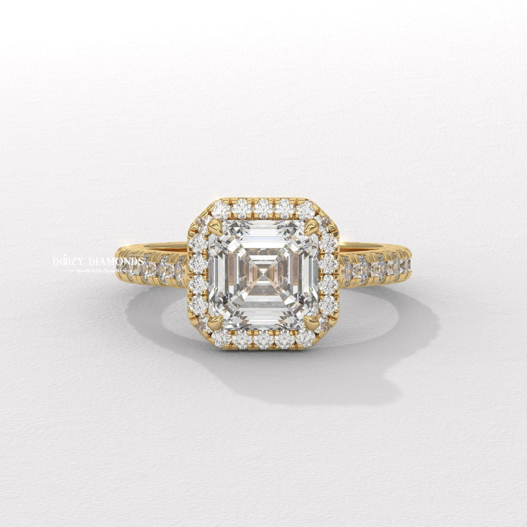 Asscher diamond ring
Asscher engagement ring
Halo engagement ring
Pave engagement ring