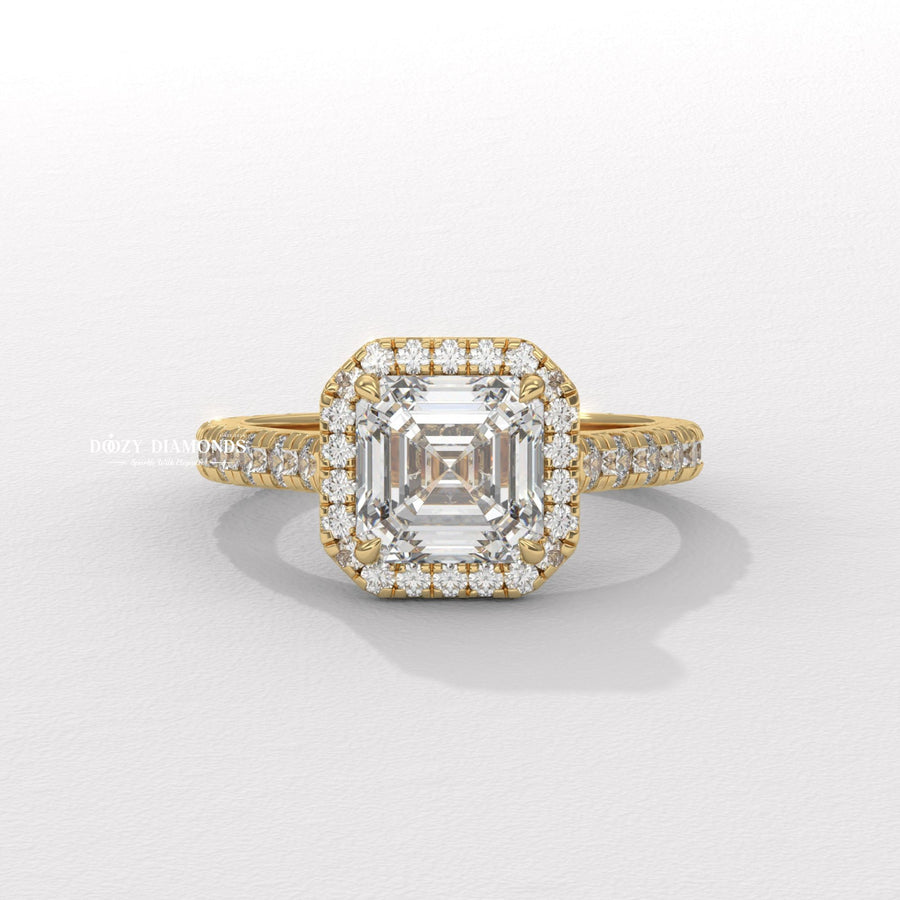 Asscher diamond ring
Asscher engagement ring
Halo engagement ring
Pave engagement ring