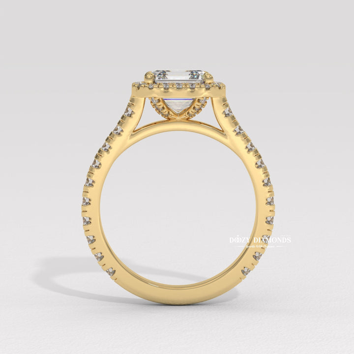 Asscher cut ring
Diamond halo ring
Pave set ring
Asscher cut engagement ring