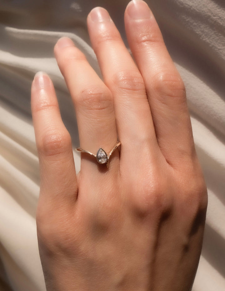 0.50CT-1.50CT Bezel Pear Cut Lab Grown Diamond Unique Engagement Ring