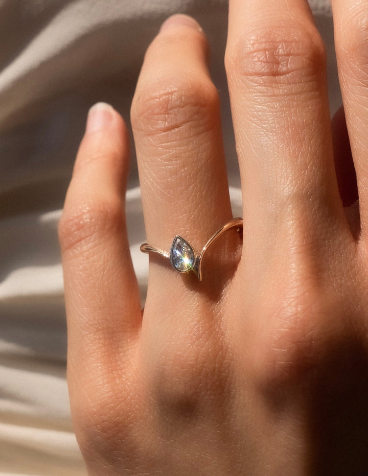 0.50CT-1.50CT Bezel Pear Cut Lab Grown Diamond Unique Engagement Ring