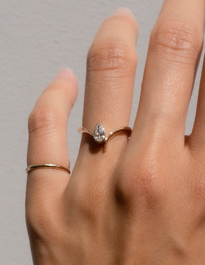 0.50CT-1.50CT Bezel Pear Cut Lab Grown Diamond Unique Engagement Ring