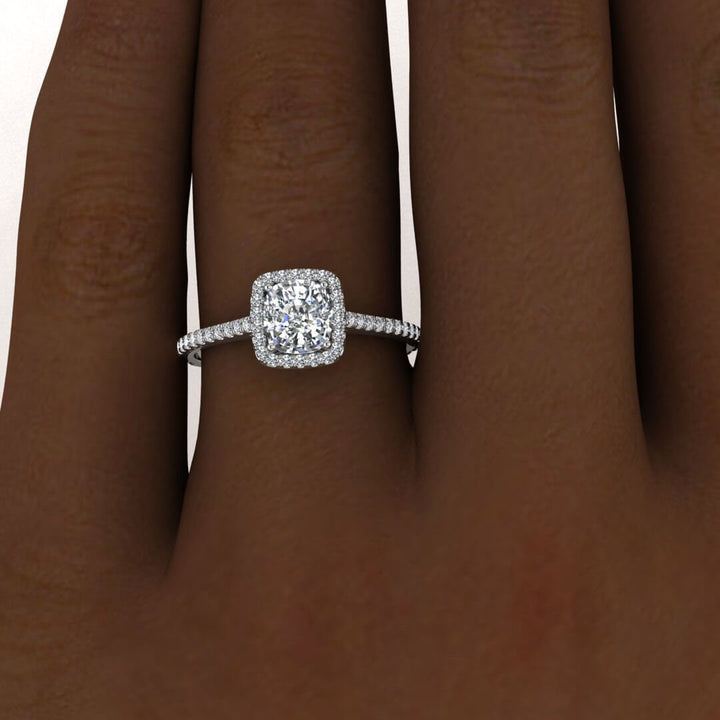 Timeless halo diamond engagement ring with lab grown center stone