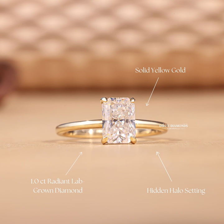 Radiant handcrafted diamond engagement ring, Radiant certified diamond engagement ring, 