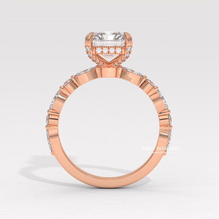 Radiant solitaire with marquise accents
Vintage inspired marquise pavé ring
Radiant cut diamond pavé band
