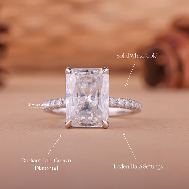 Radiant halo diamond engagement ring, Radiant solitaire diamond engagement ring, Radiant unique diamond engagement ring, Radiant custom diamond engagement ring, 