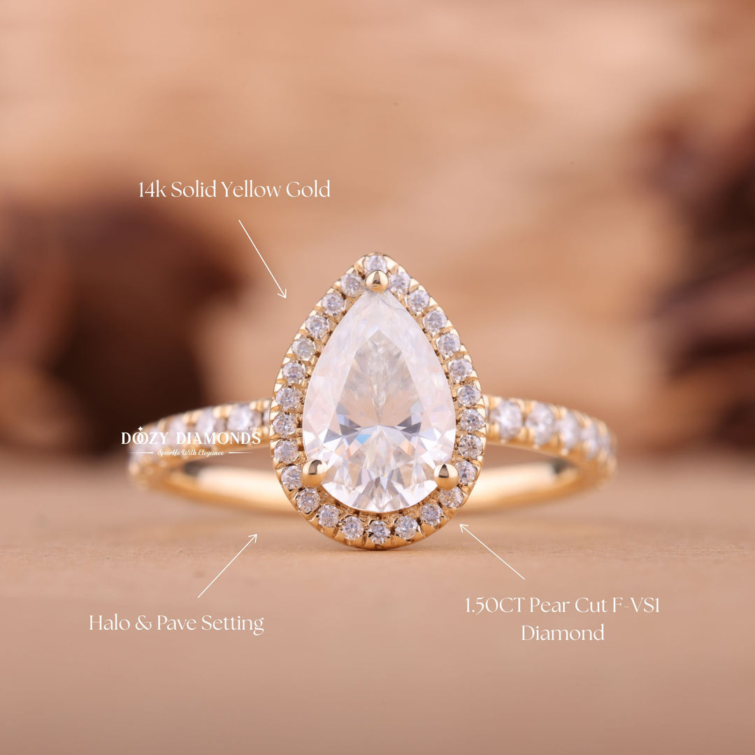 1.50CT-2.50CT Pear E/VS2 Lab Created Diamond Halo Engagement Ring