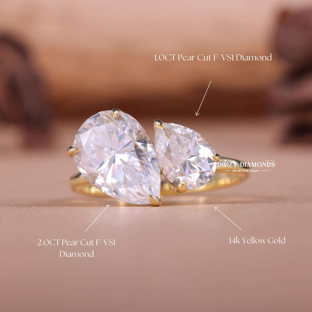Pear Cut Lab Grown E/VS1 Diamond Two Stone Engagement Ring
