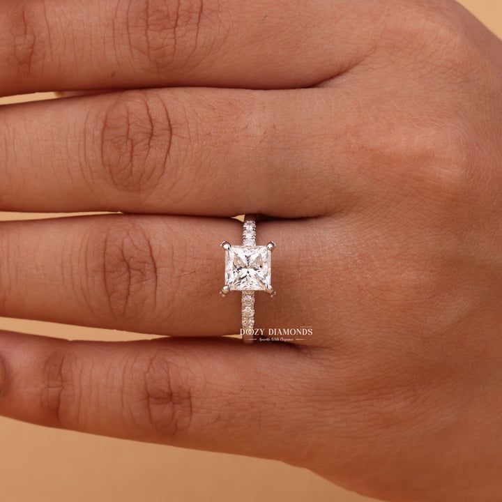 1.0CT-2.0CT Princess Cut F/VS1 Lab Grown Hidden Halo Diamond Engagement Ring