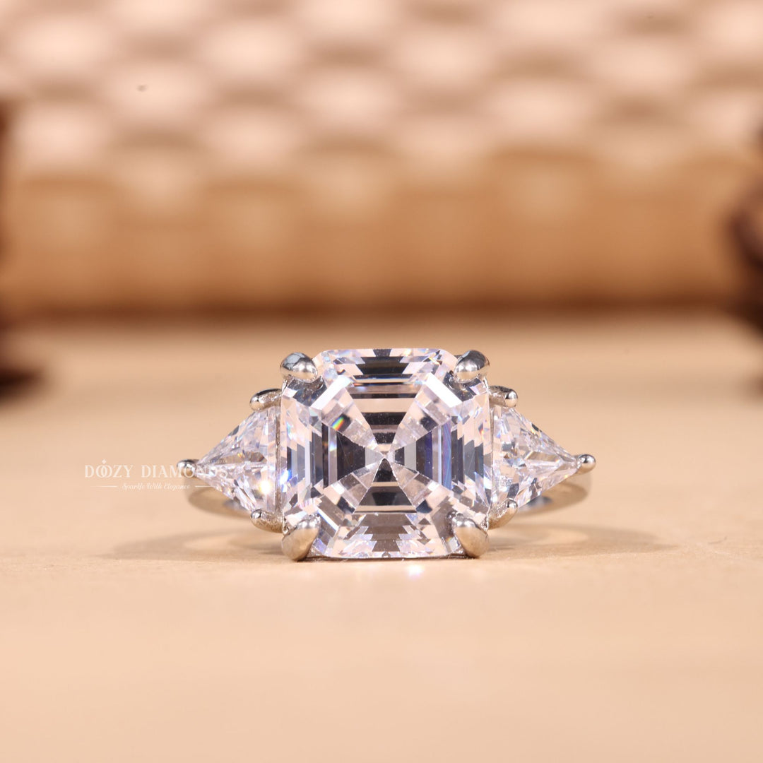 2.0CT-3.0CT Asscher E/VS2 Lab Grown Three Stone Diamond Engagement Ring