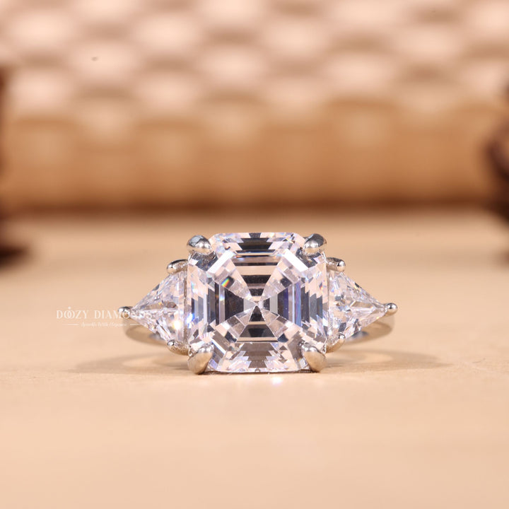 2.0CT-3.0CT Asscher E/VS2 Lab Grown Three Stone Diamond Engagement Ring