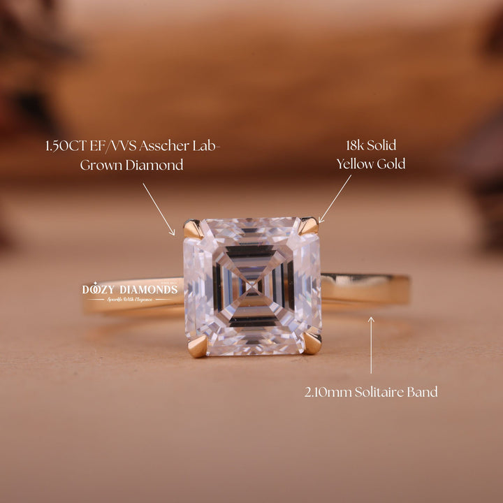 1.50CT-2.50CT Asscher F/VS1 Lab Grown Diamond Solitaire Engagement Ring