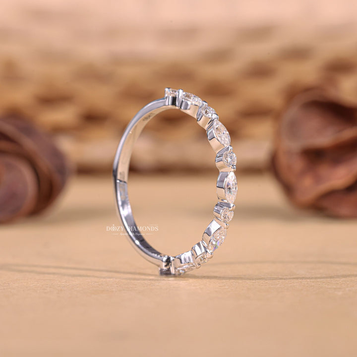 Round & Marquise Cut Lab Grown Diamond EF/VVS Half Eternity Stacking Band