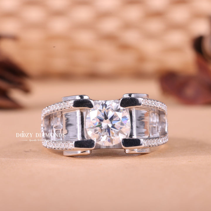 1.0CT Round Cut Lab Grown F/VS1 Diamond Unique Men's Wedding Ring