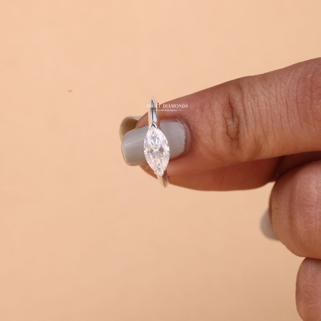 1.0CT-2.0CT East West Marquise Cut F/VS2 Lab Grown Diamond Engagement Ring