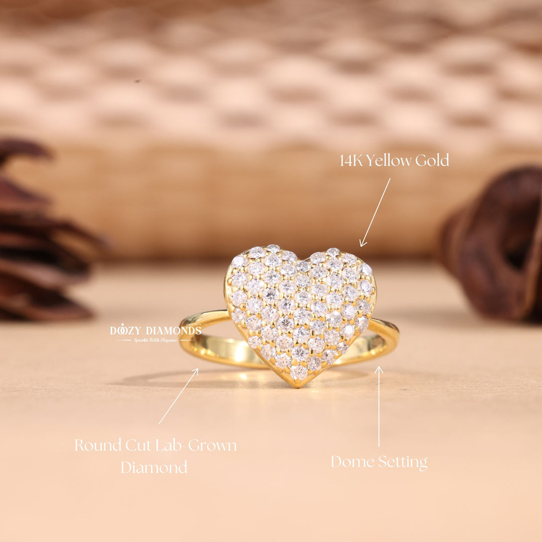 Round Cut Lab Grown Diamond F/VS1 Heart Shape Engagement Ring